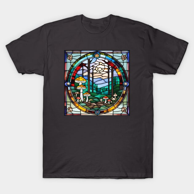 Diverse Mushroom Forest Stained Glass T-Shirt by Xie